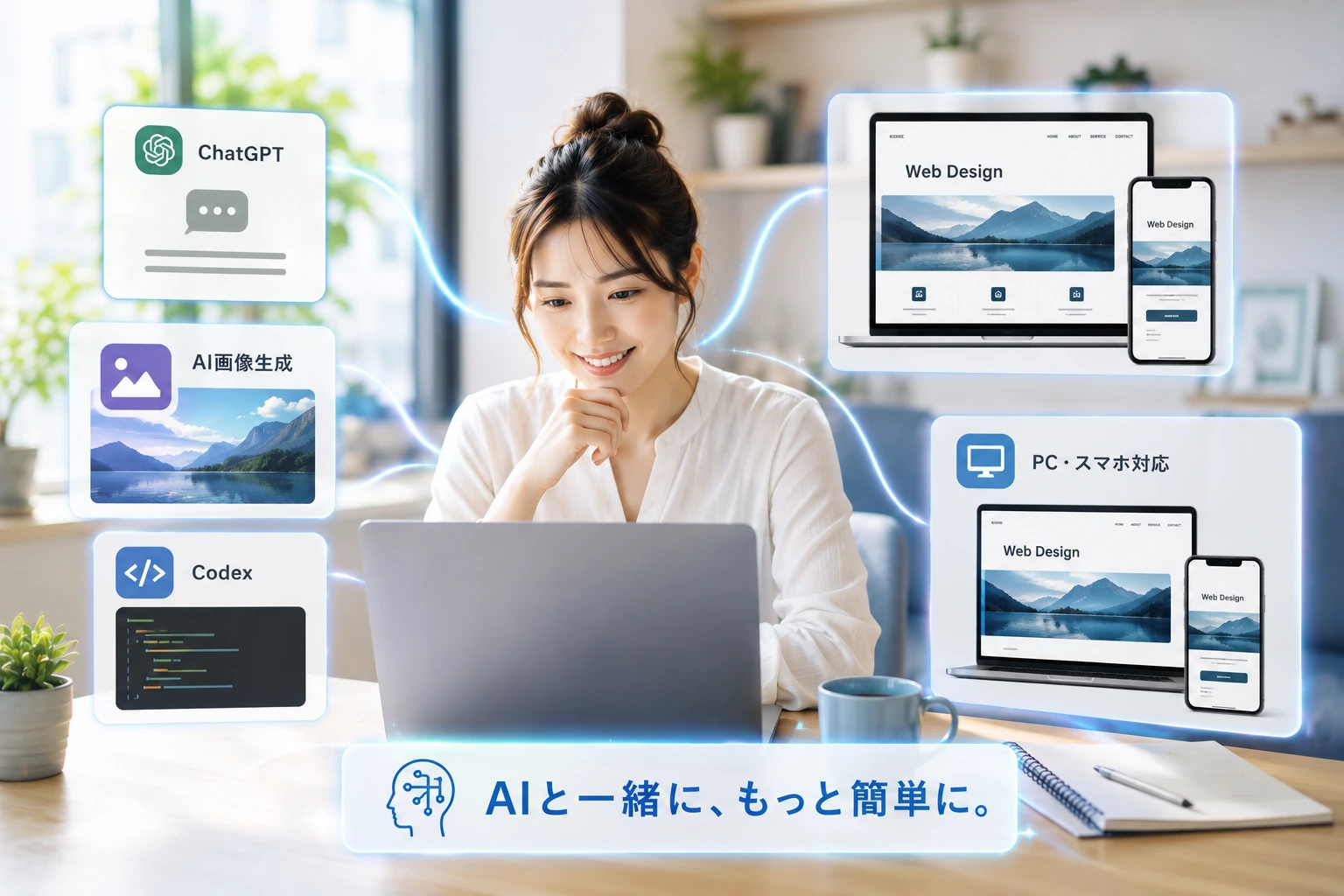 ChatGPT、AI画像生成、Codexを活用しながらホームページを制作する様子