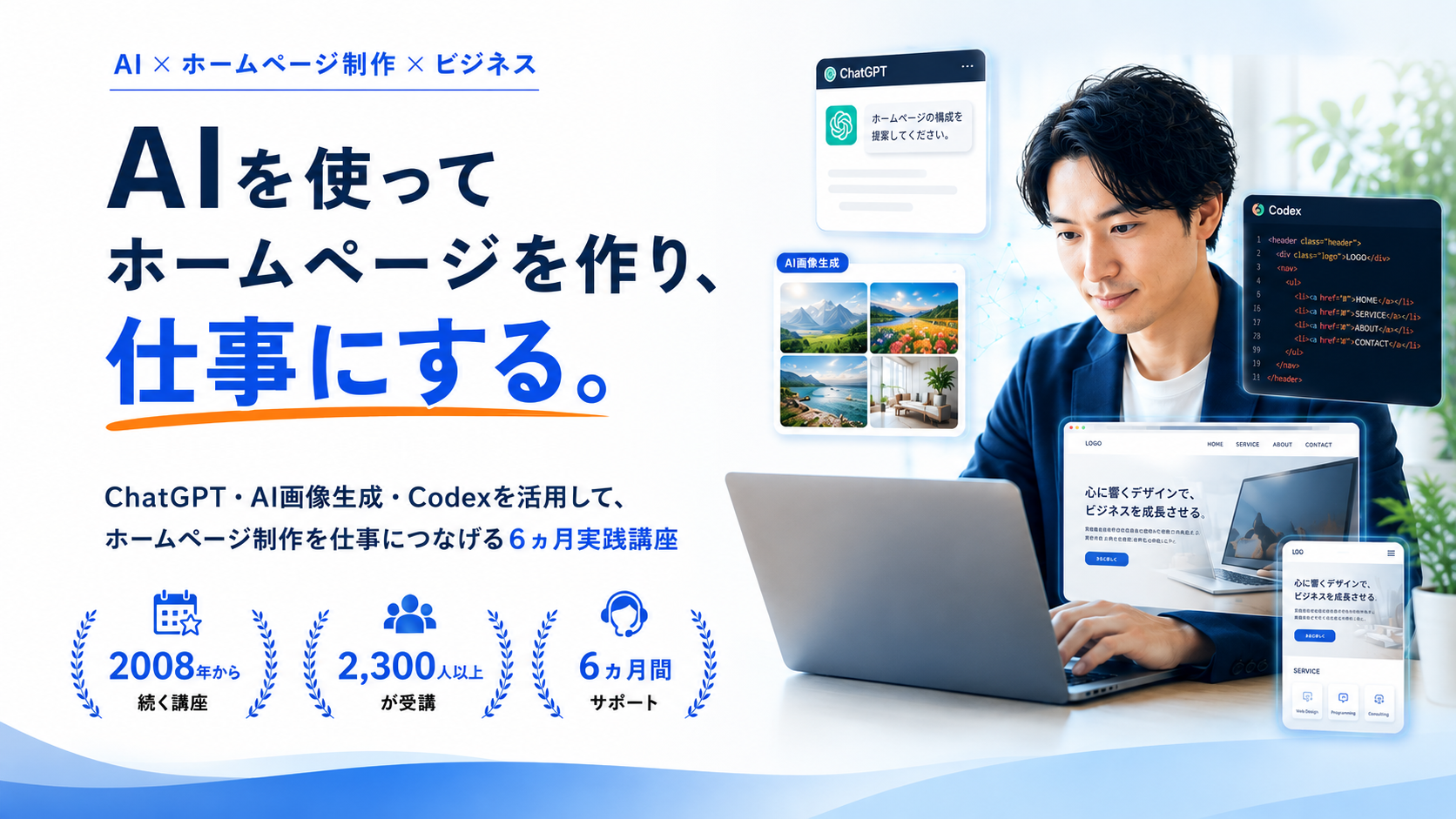AIを使ってホームページを作り、仕事にする。ホームページ作成ビジネス講座