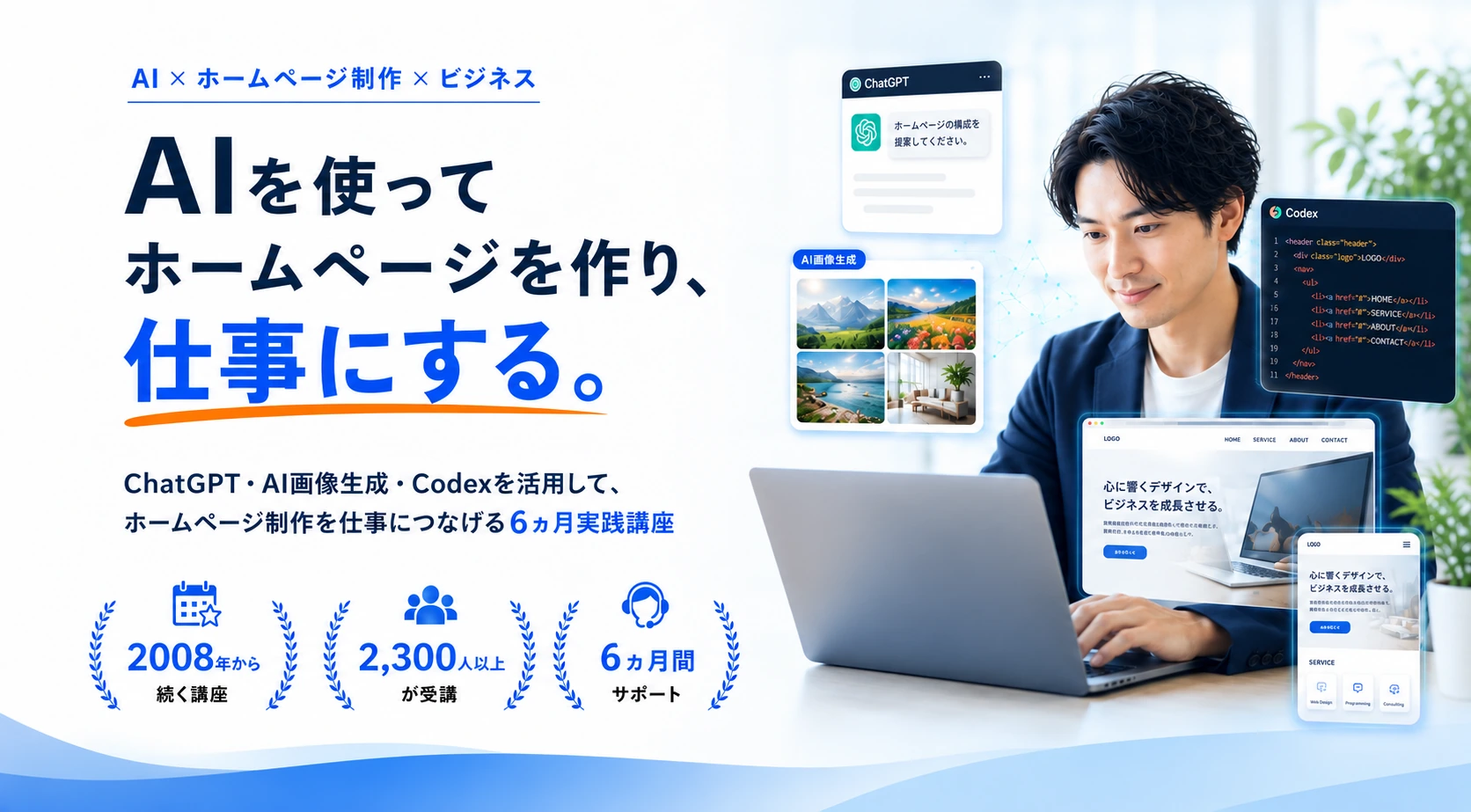 AIを使ってホームページを作り、仕事にする。ホームページ作成ビジネス講座