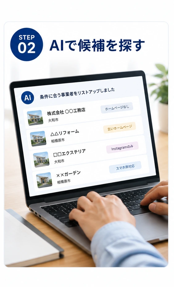 STEP02 AIを活用して提案先の候補を探すイメージ