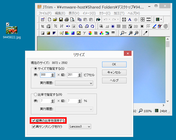 「縦横の比率を保持する」にチェック