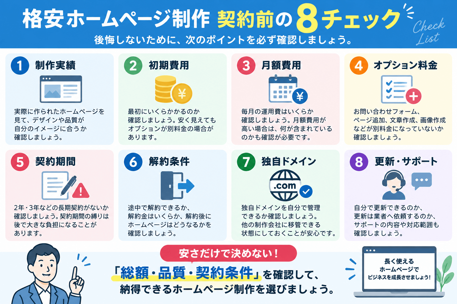 格安ホームページ制作を選ぶ前に確認したい8つのチェックポイント