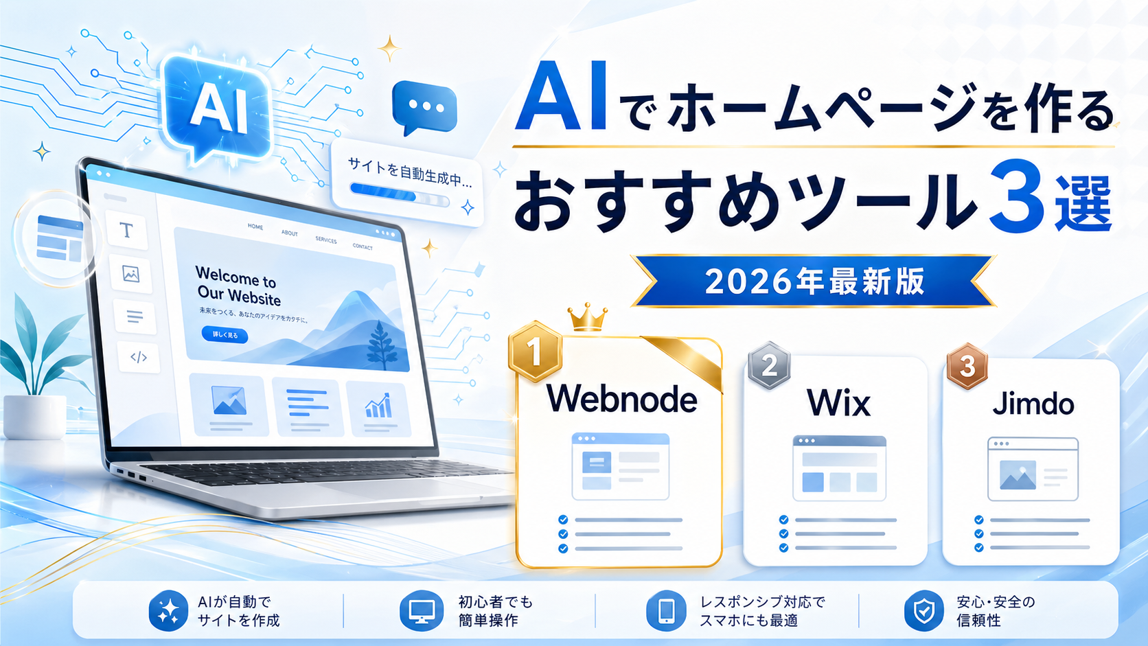 AIでホームページを作るおすすめツールの記事アイキャッチ