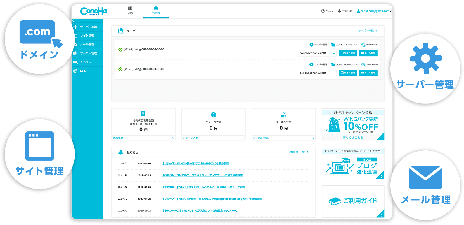 ConoHa WING の機能とメリット：管理画面が分かりやすくて使いやすい