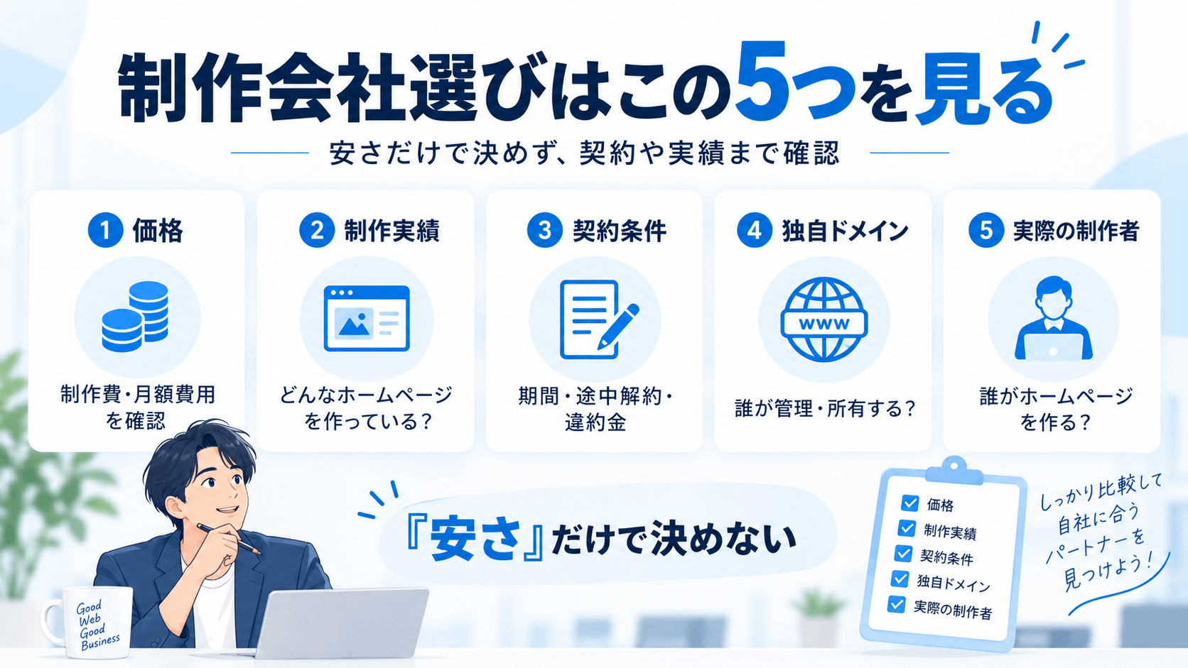 ホームページ制作会社選びで確認したい5つのポイント