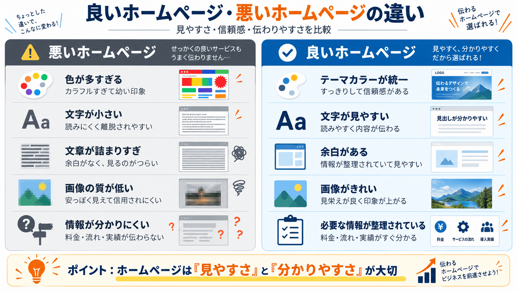 良いホームページと悪いホームページのデザインの違い